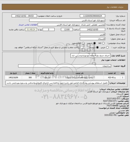 استعلام اجرای جدول ولبه محله محمدنورابادوحسین اباد
