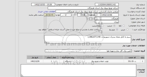 استعلام سیم به کابل محله بندزرک شهررودان- 1,086,677,148
