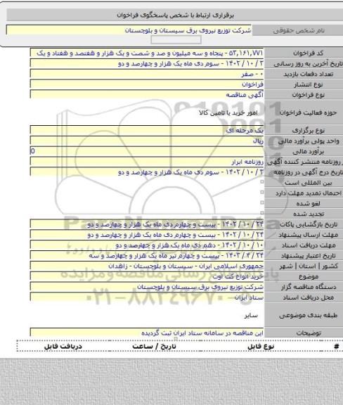 مناقصه, خرید انواع کت اوت