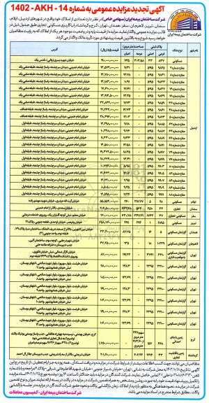 تجدید مزایده تعدادی از املاک با کاربری مسکونی/ تجاری