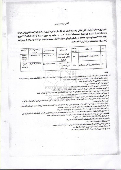 مزایده فروش دو قطعه زمین با کاربری مسکونی و تجاری
