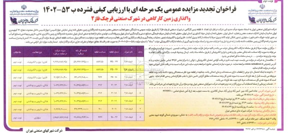 تجدید مزایده عمومی واگذاری تعداد 8 قطعه زمین کارگاهی - نوبت دوم