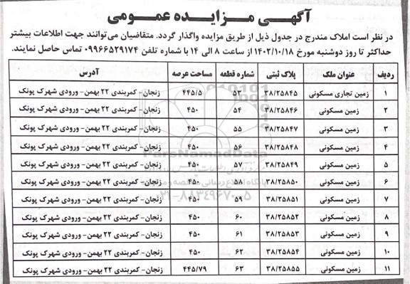 مزایده واگذاری املاک