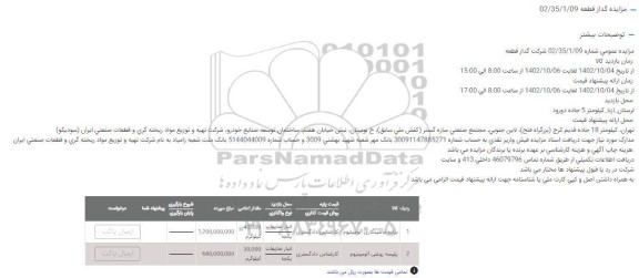 مزایده براده ماشینکاری آلومینیوم ...