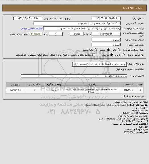 استعلام تهیه ، ساخت تابلوهای اطلاعاتی شهرک صنعتی تیران