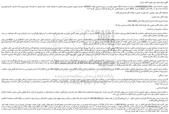 مزایده فروش ششدانگ ملک