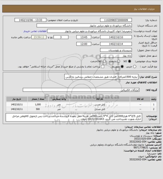 استعلام نیازبه 1500مترکابل افشان طبق مشخصات اعلامی برندالبرز یازاگرس