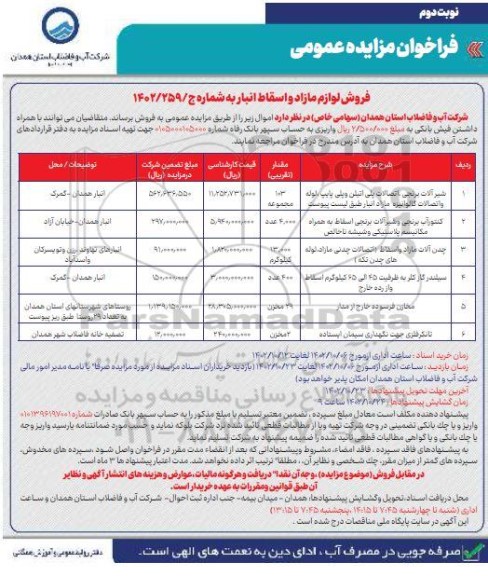 مزایده فروش لوازم مازاد و اسقاط انبار- نوبت دوم