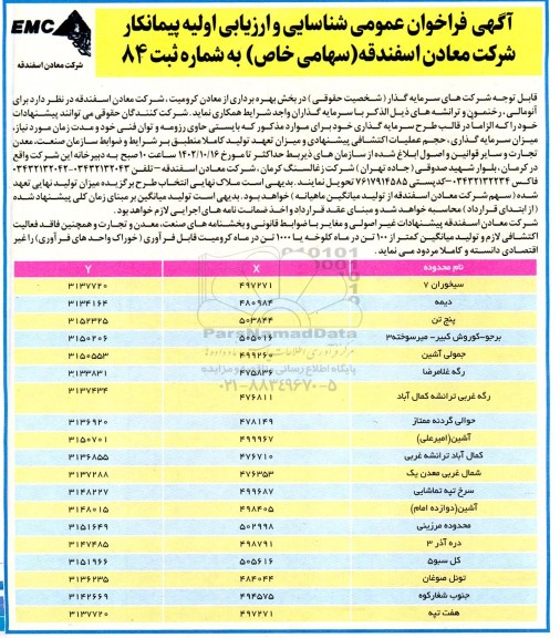 فراخوان عمومی شناسایی و ارزیابی اولیه پیمانکار برای آنومالی، رخنمون و ترانشه ها