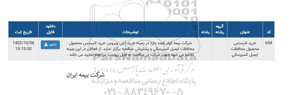 مناقصه خرید لایسنس محصول ایمیل کسپرسکی