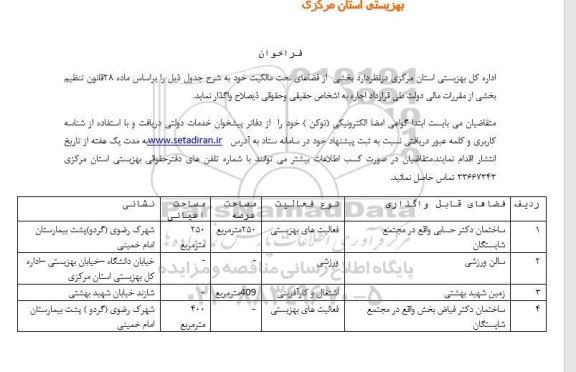 فراخوان واگذاری ساختمان دکتر حسابی ...