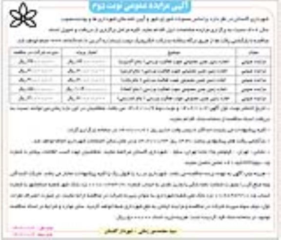 مزایده اجاره زمین چمن مصنوعی جهت فعالیت ورزشی نوبت دوم
