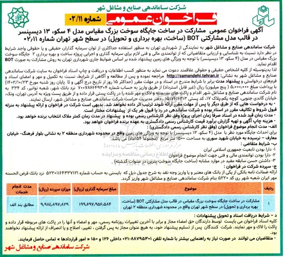 مزایده و مناقصه فراخوان عمومی مشارکت در ساخت جایگاه سوخت بزرگ مقیاس مدل 4 سکو ، 13 دیسپنسر در قالب مدل مشارکتی