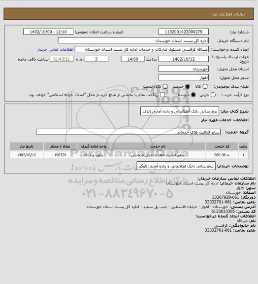 استعلام بروزرسانی بانک اطلاعاتی و داده آمایی ژئوکد