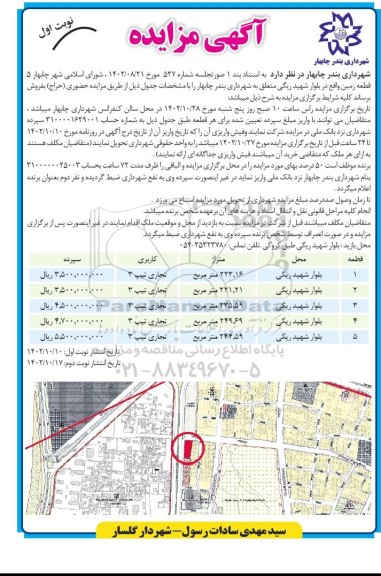 مزایده فروش 5 قطعه زمین با کاربری تجاری