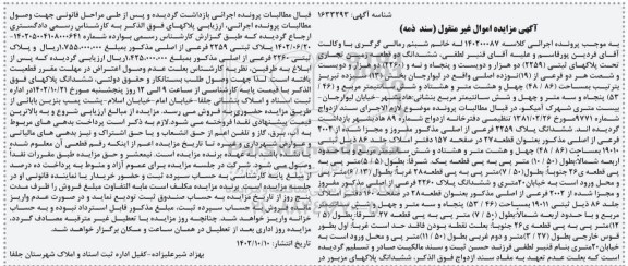 مزایده فروش ششدانگ دو قطعه زمین تجاری 