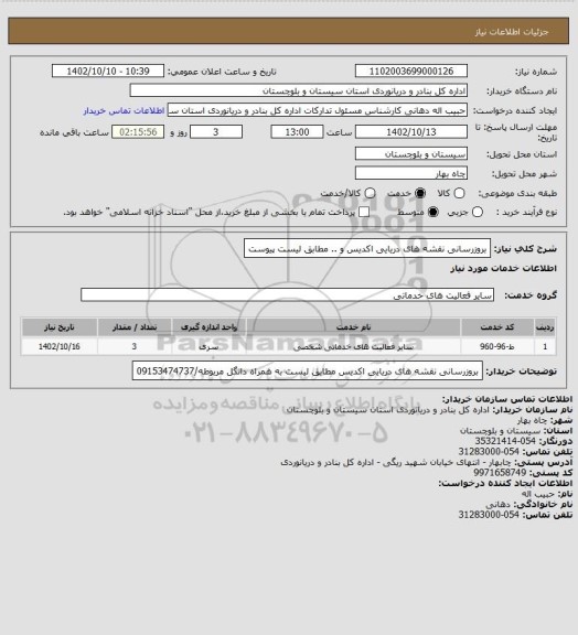 استعلام بروزرسانی نقشه های دریایی اکدیس  و .. مطابق لیست پیوست