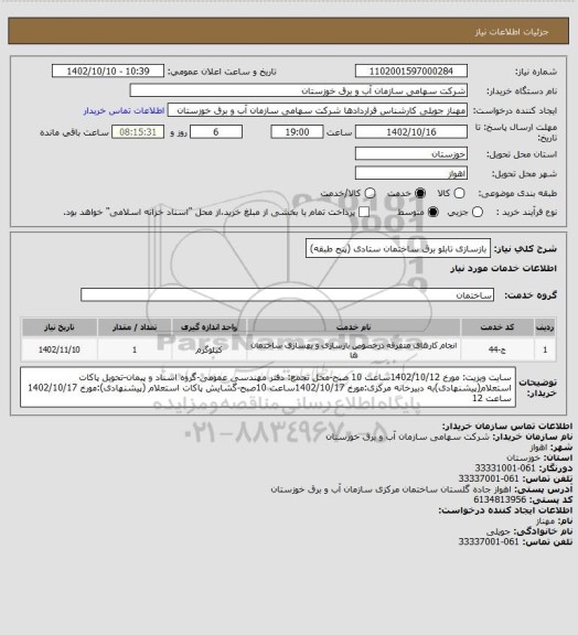 استعلام بازسازی تابلو برق ساختمان ستادی (پنج طبقه)