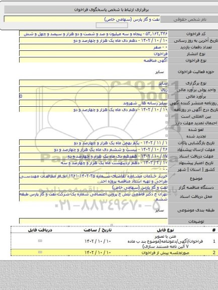 مناقصه, خرید خدمات مشاوره تقاضای شماره ۳۵-۱۴۰۲-۱۲۶۱ انجام مطالعات مهندسی طراحی و تهیه اسناد مناقصه پروژه احد