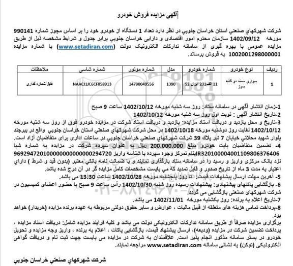 مزایده , مزایده فروش خودرو