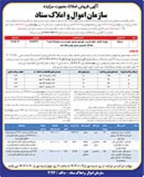 مزایده برگزاری یکصد و بیست و یکمین مزایده کتبی سراسری املاک و مستغلات 