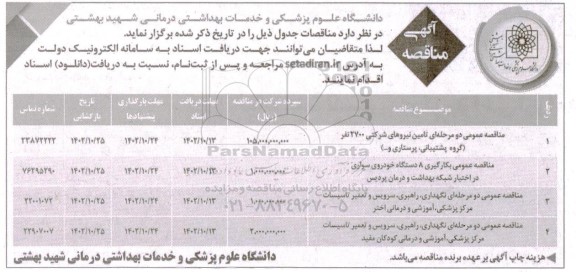 مناقصه عمومی دو مرحله ای تامین نیروهای شرکتی 2700 نفر...