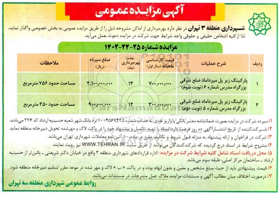 مزایده بهره برداری از اماکن