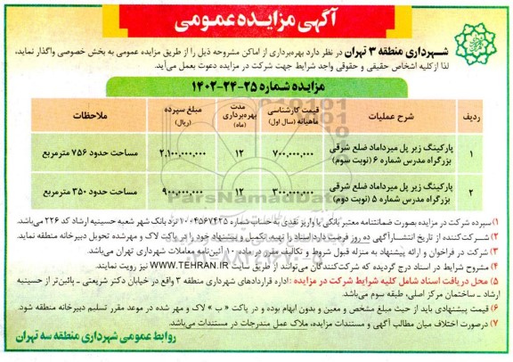 مزایده بهره برداری از اماکن 