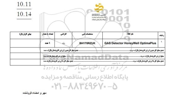 استعلام GAS Detector HoneyWell OptimaPlus