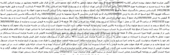 آگهی مزایده یک دستگاه تلویزیون 55 اینج اسنوا ال ای دی و غیره ....