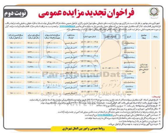 تجدید مزایده بهرهبرداری از فرصت های تبلیغاتی سطح شهر - نوبت دوم