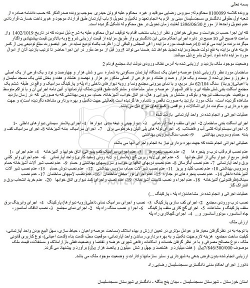 مزایده یک دستگاه آپارتمان مسکونی