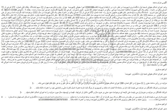 مزایده پانزده شانزدهم سهم از 12 سهم ششدانگ پلاک ثبتی