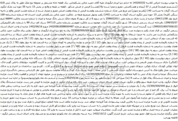 آگهی مزایده یک قطعه خانه مشتمل بر محوطه نوع ملک طلق به پلاک ثبتی 618 