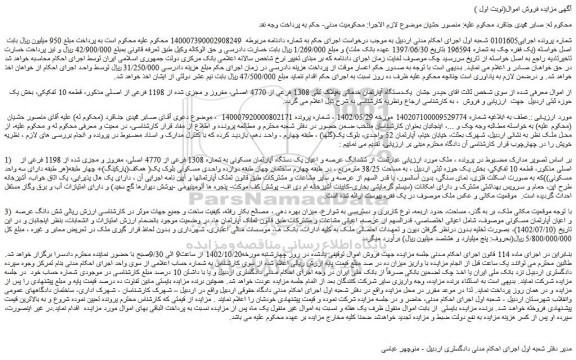 مزایده یک دستگاه آپارتمان خدماتی به پلاک ثبتی 1308 فرعی از 4770 اصلی