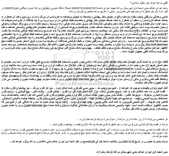 مزایده سرقفلی یکباب مغازه دودهنه و ....