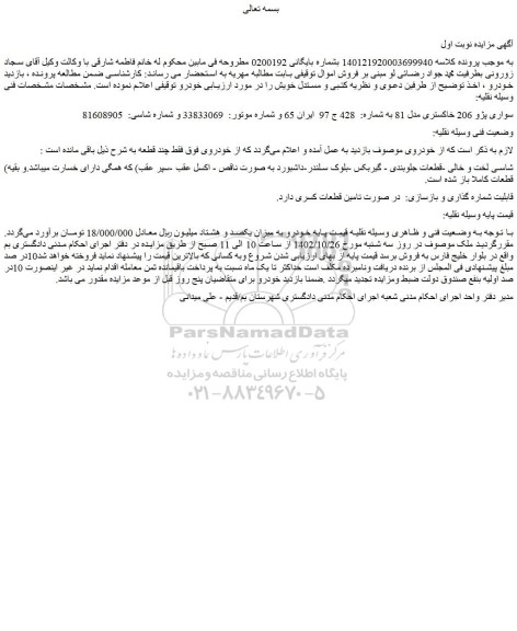 مزایده سواری پژو 206 خاکستری