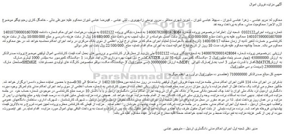 مزایده فروش 1 –یکدستگاه کمپرسور سه سیلندر 1000 لیتری مارک          CAYZER و...