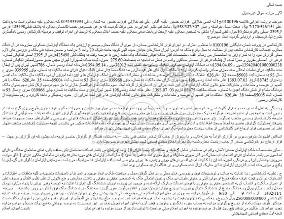 مزایده پلاک ثبتی425498 فرعی از2395 اصلی