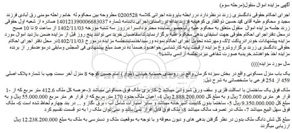 مزایده فروش یک باب منزل مسکونی