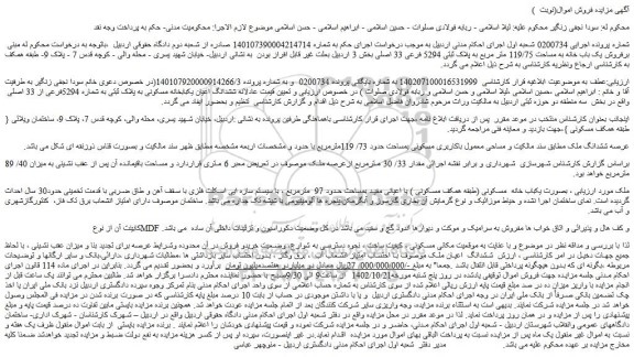مزایده پلاک ثبتی 5294 فرعی 33 اصلی بخش 3 
