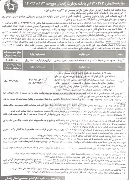 مزایده فروش اموال منقول مازاد و مستعمل...