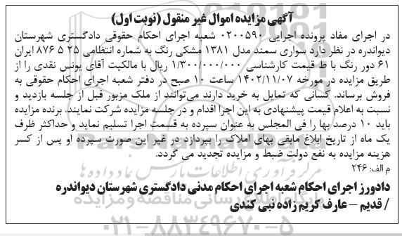 مزایده سواری سمند مدل 1381 رنگ مشکی