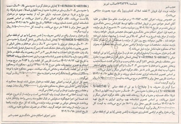 مزایده فروش 4 قطعه املاک کشاورزی 