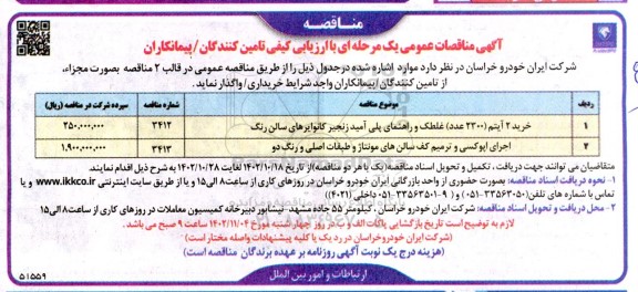 مناقصه خرید 2 آیتم (330 عدد) غلطک و راهنمای پلی آمید ...