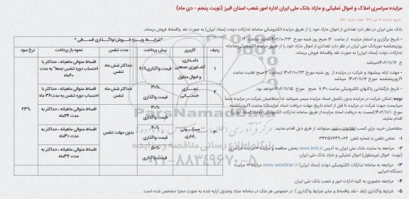مزایده املاک و اموال تملیکی و مازاد بانک ملی ایران -نوبت پنجم