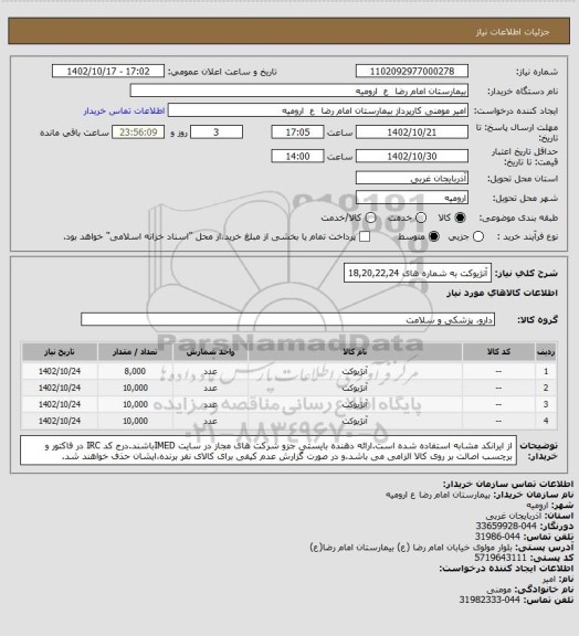 استعلام آنژیوکت به شماره های 18,20,22,24