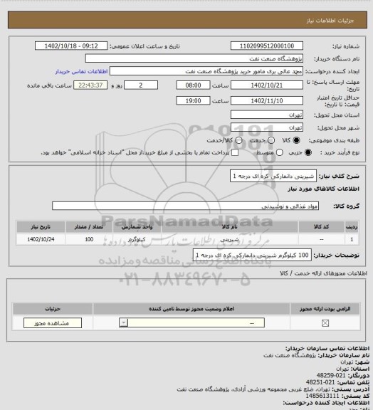 استعلام شیرینی دانمارکی کره ای درجه 1