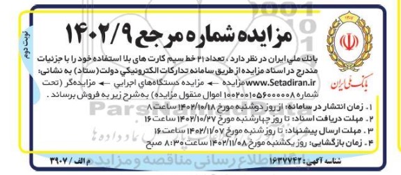 مزایده فروش تعداد 21 خط سیم کارت های بلااستفاده- نوبت دوم