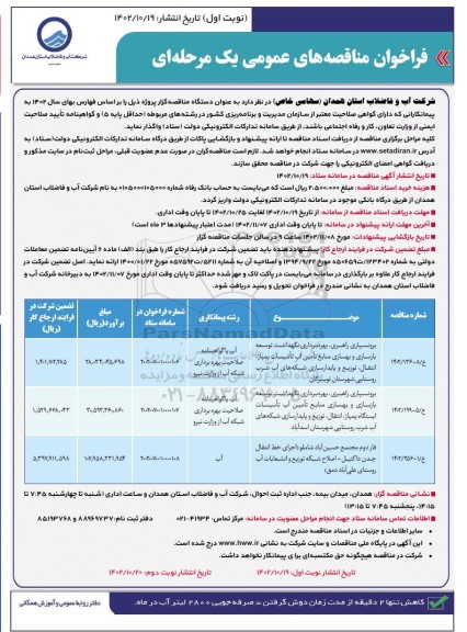 مناقصه برونسپاری راهبری، بهره برداری، نگهداشت، توسعه بازسازی و... 